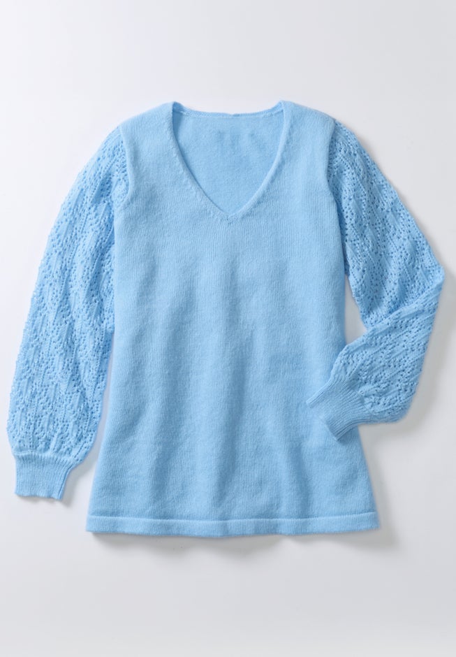 Pointelle Blouson-Sleeve A-Line Sweater image number 4