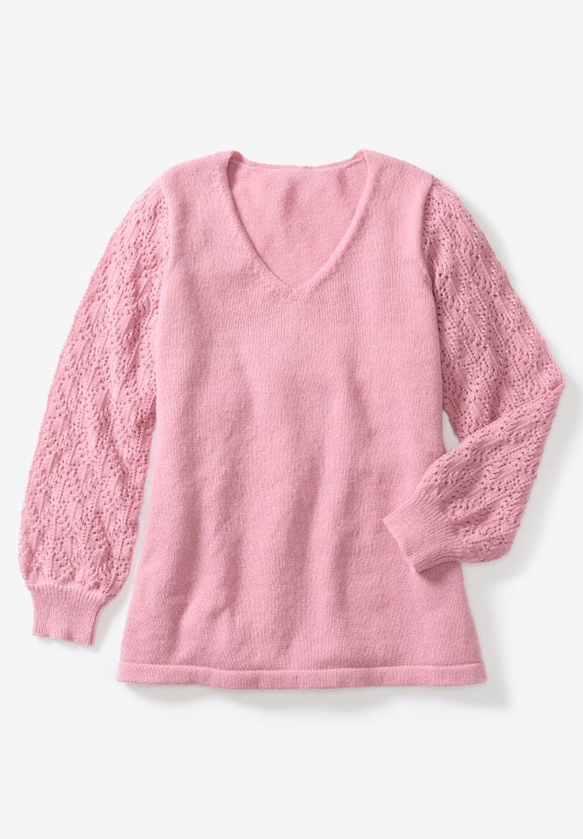 Pointelle Blouson-Sleeve A-Line Sweater image number 2