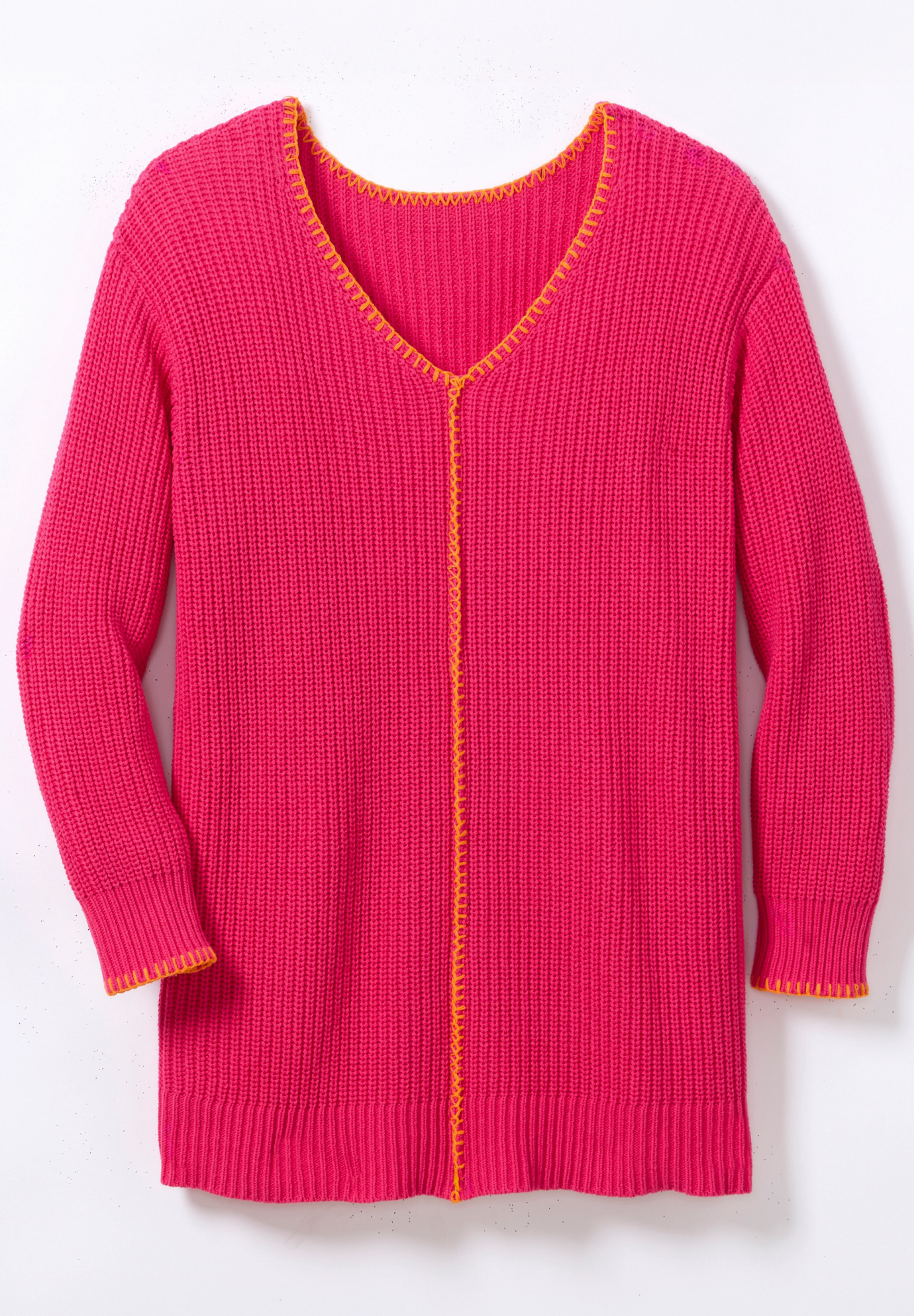 Modern Contrast V Neck Knit Pullover Tunic image number 3
