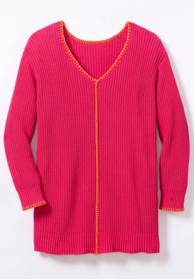 Modern Contrast V Neck Knit Pullover Tunic image number 3