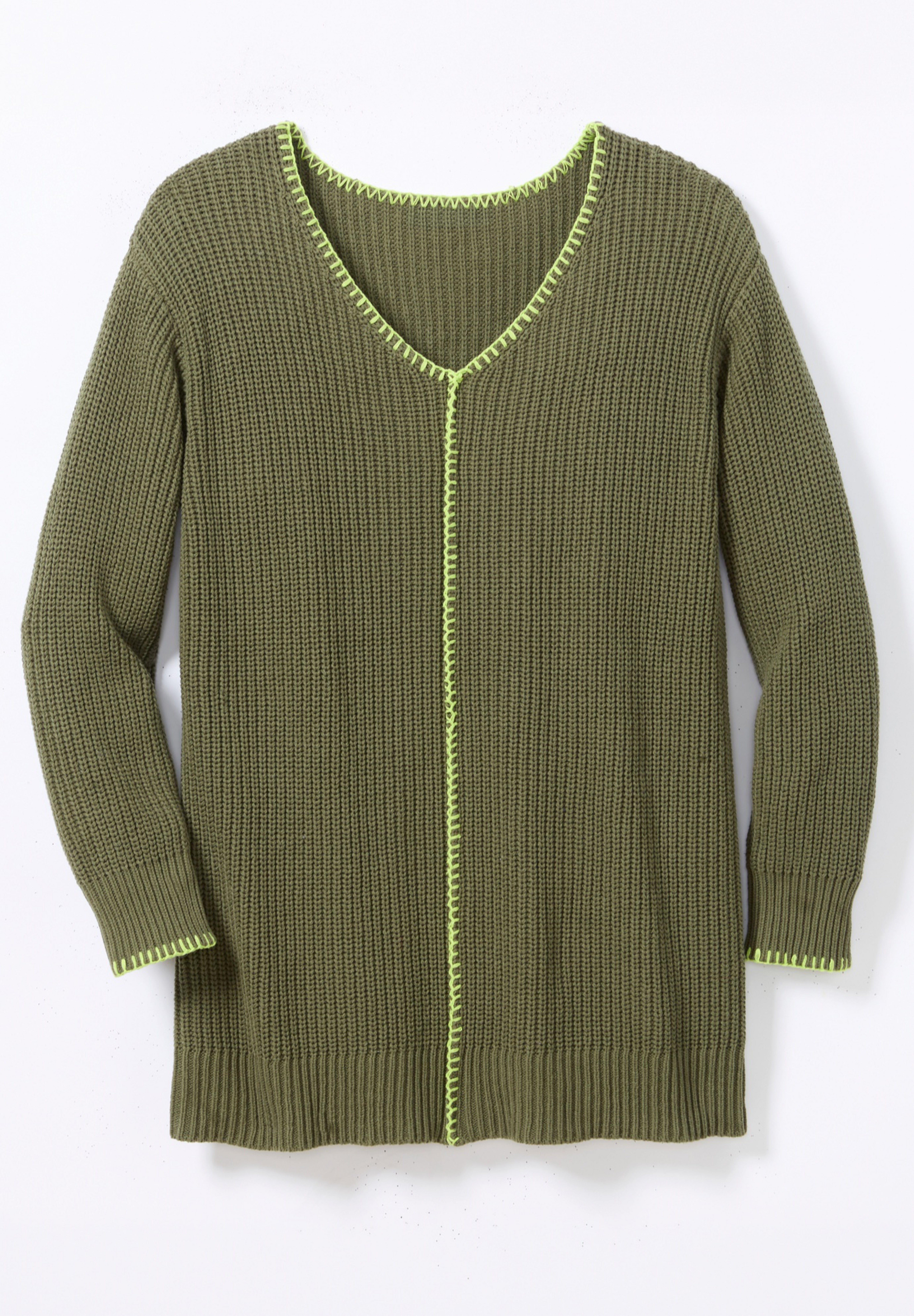 Modern Contrast V Neck Knit Pullover Tunic image number 1