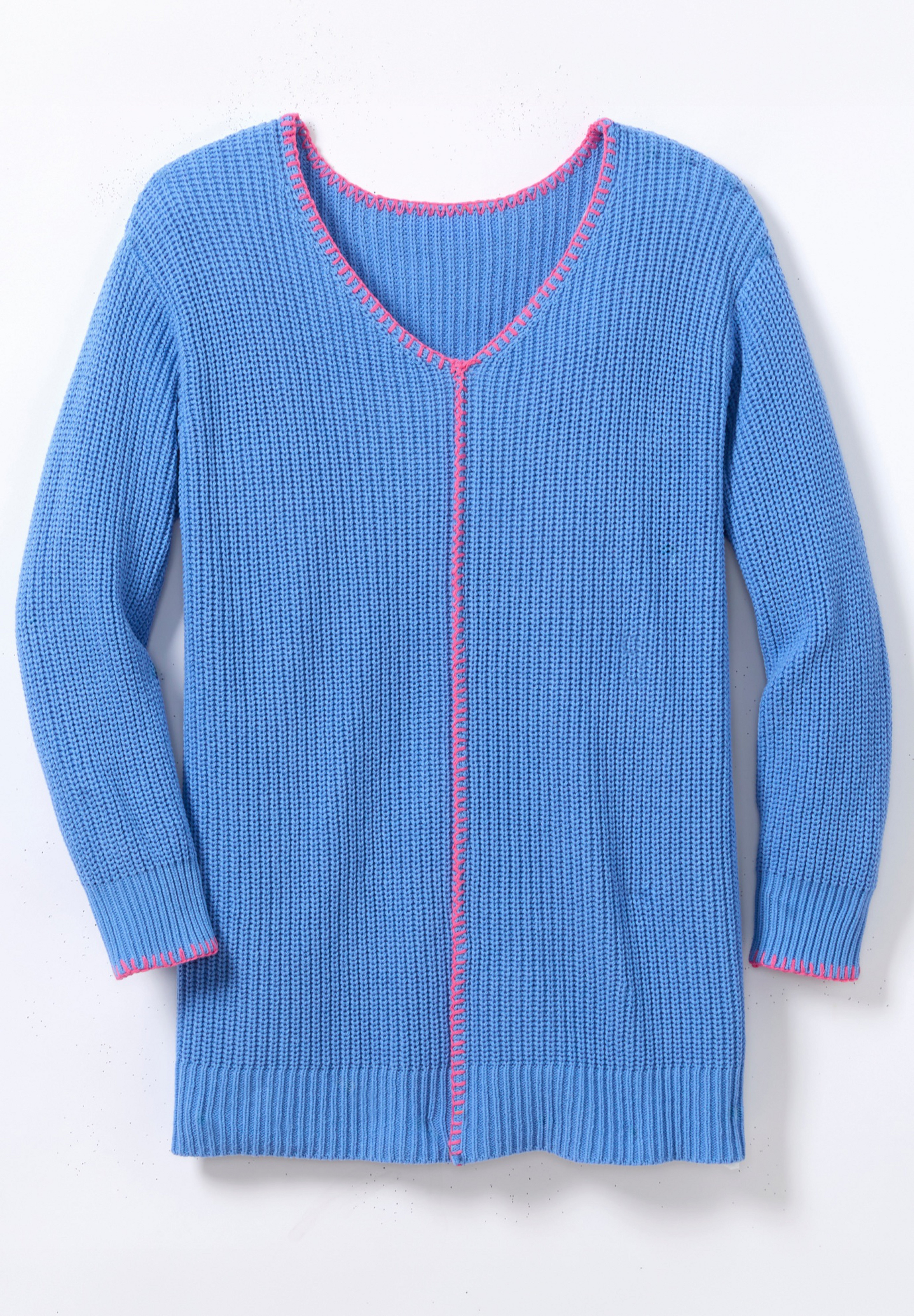 Modern Contrast V Neck Knit Pullover Tunic image number 2