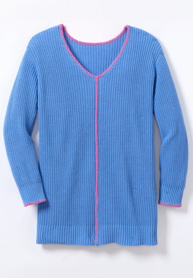 Modern Contrast V Neck Knit Pullover Tunic image number 2