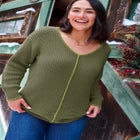 Modern Contrast V Neck Knit Pullover Tunic image number 0