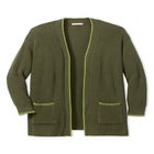 Contrast-Stitch Front-Pocket Shaker Knit Cardigan image number 3