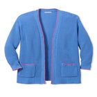 Contrast-Stitch Front-Pocket Shaker Knit Cardigan image number 2