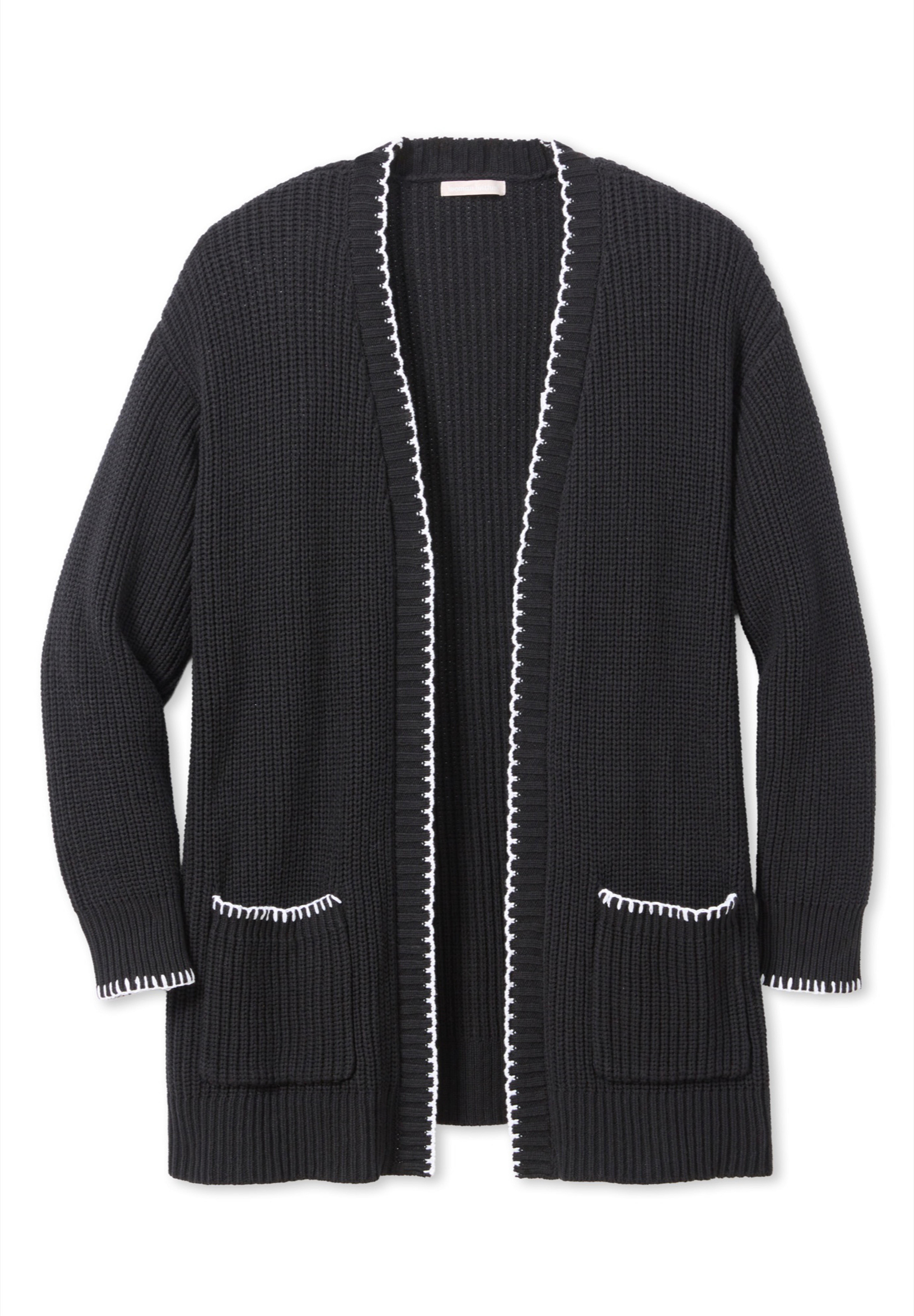 Contrast-Stitch Front-Pocket Shaker Knit Cardigan image number 1