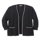 Contrast-Stitch Front-Pocket Shaker Knit Cardigan image number 1