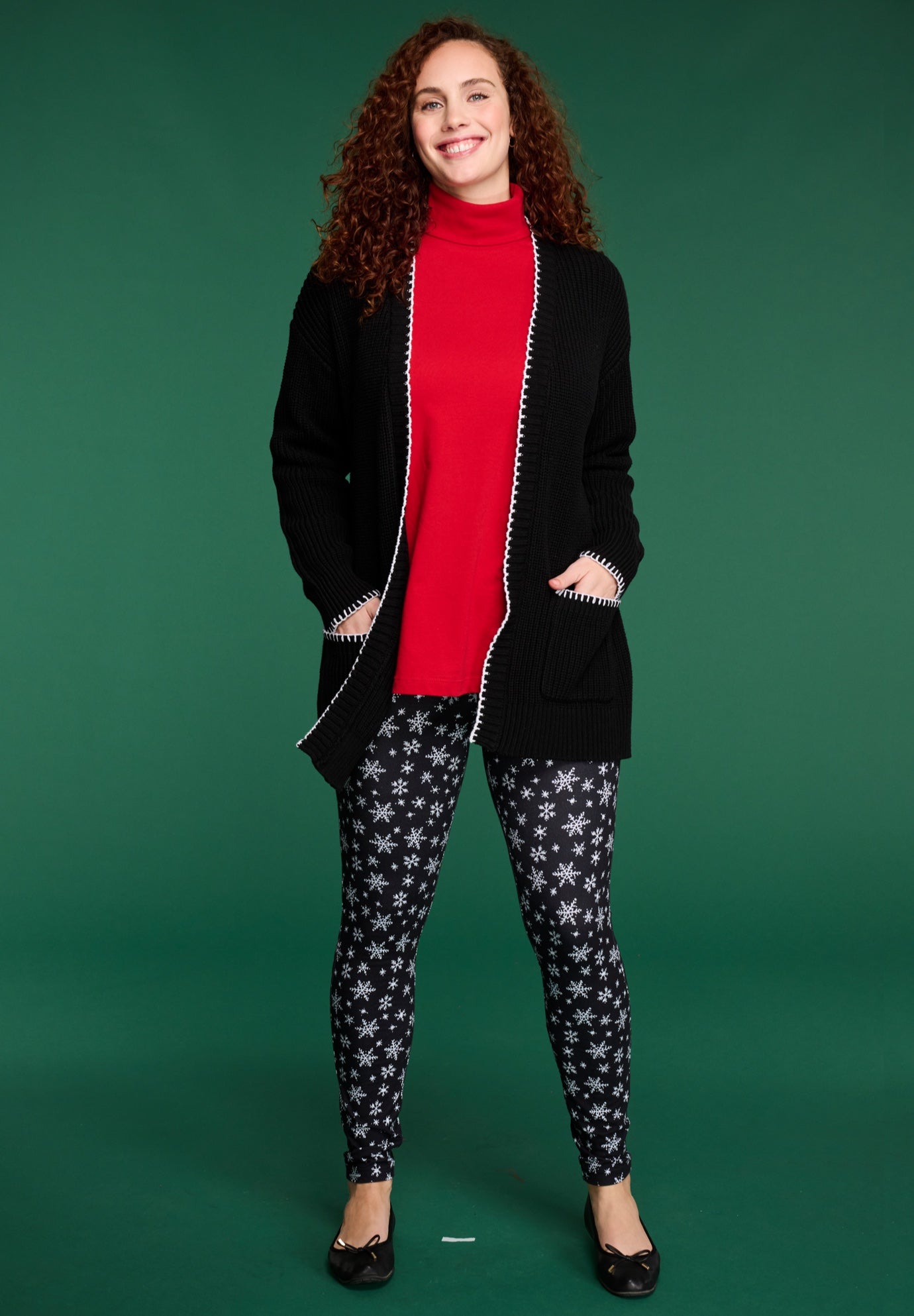 Contrast-Stitch Front-Pocket Shaker Knit Cardigan image number 0
