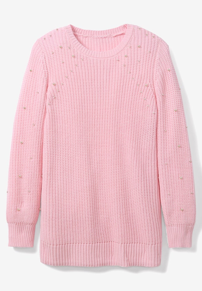 Pearl-Embellished Scoop Neck Sweater image number 1