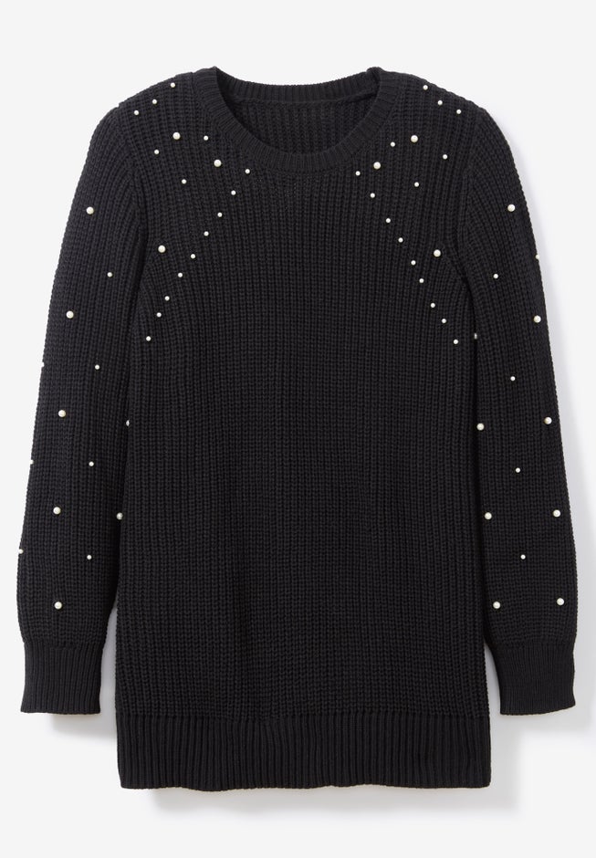 Pearl-Embellished Scoop Neck Sweater image number 1