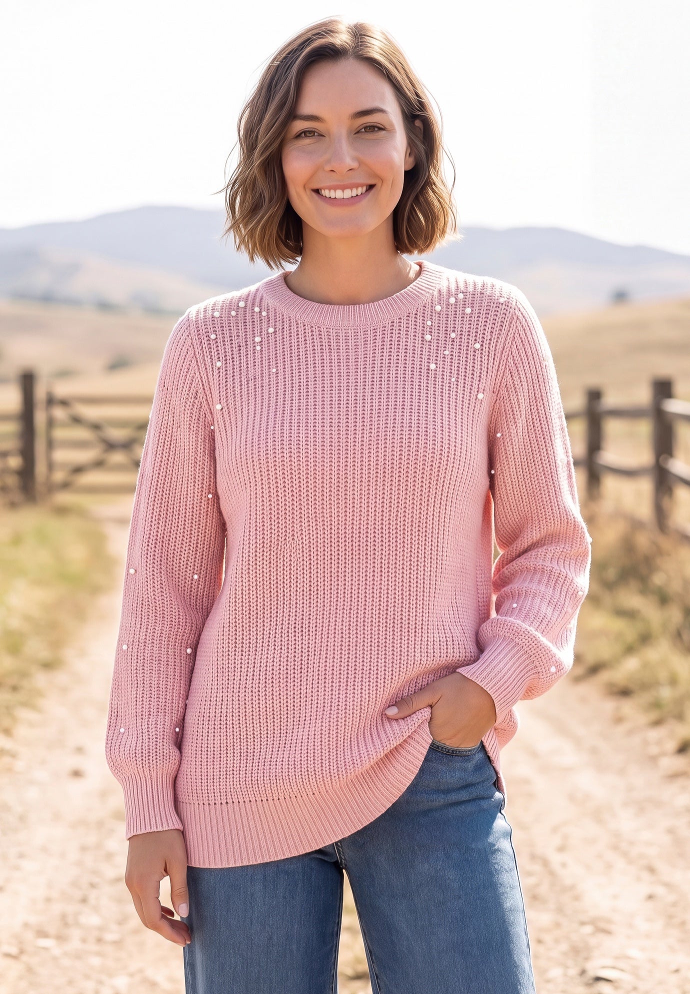 Pearl-Embellished Scoop Neck Sweater image number 0