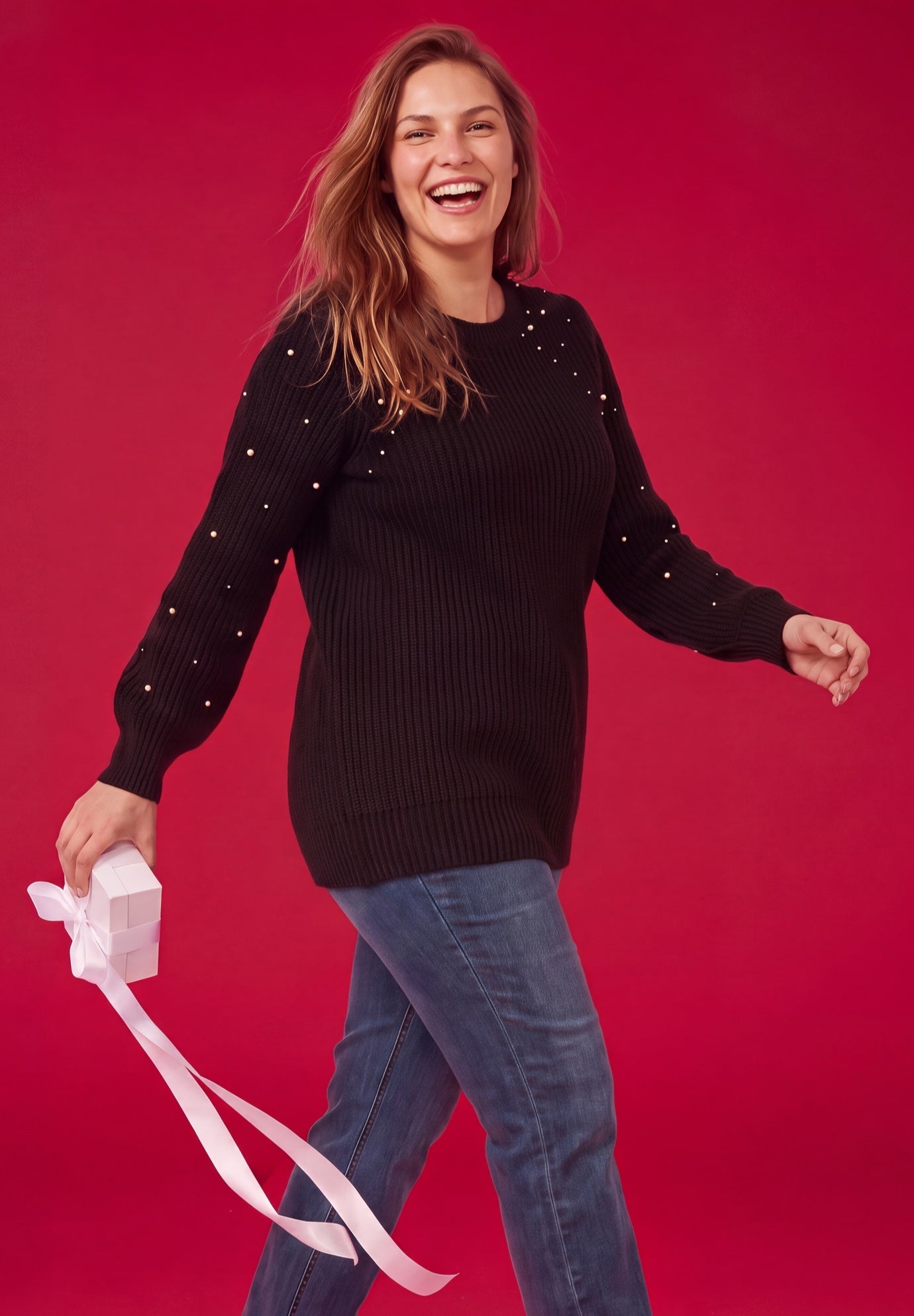 Pearl-Embellished Scoop Neck Sweater image number 0