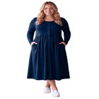 Long-Sleeve Button-Front Knit Dress image number 2