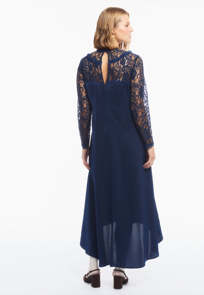 Lace Long Sleeve Satin Midi Dress image number 1