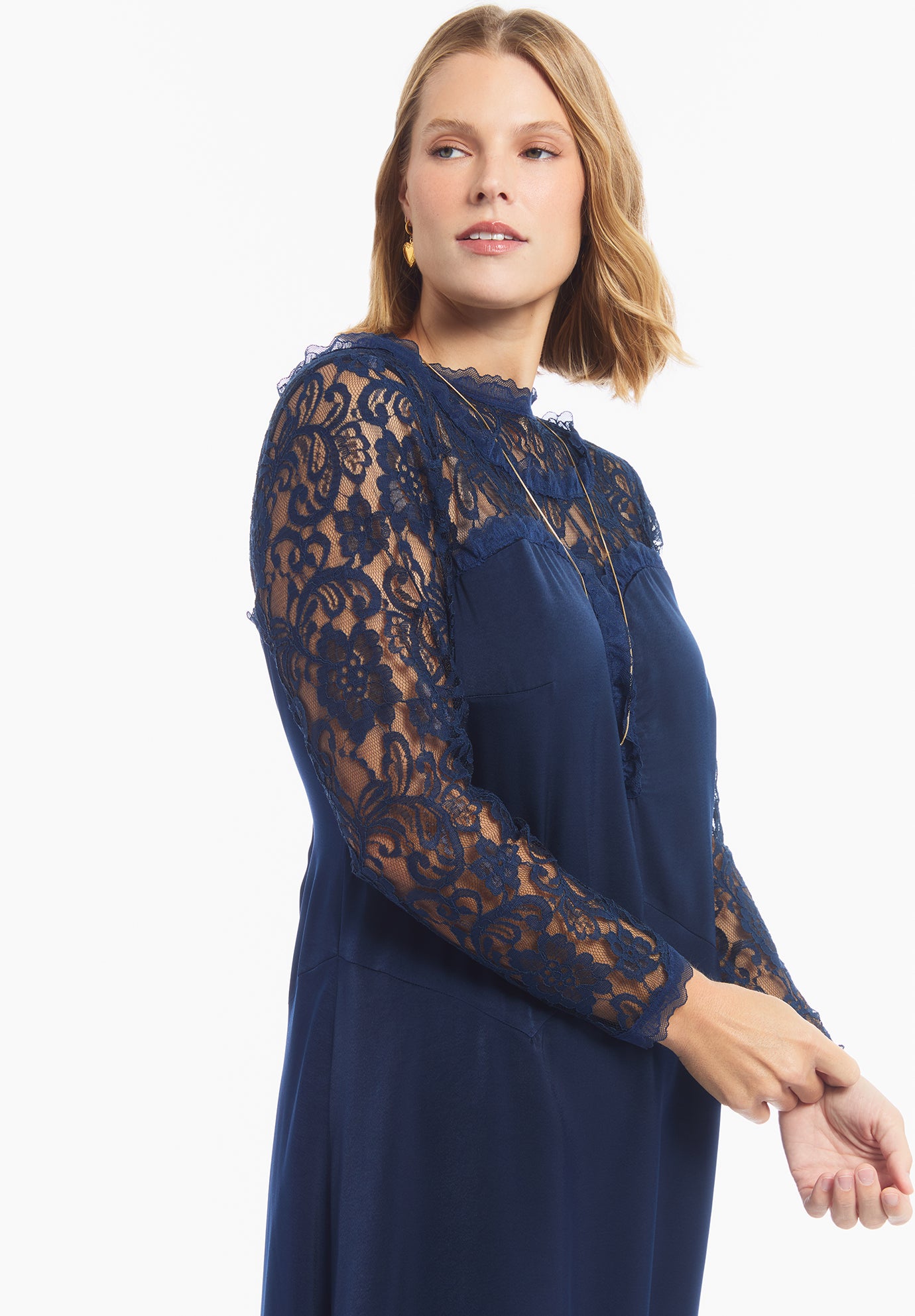 Lace Long Sleeve Satin Midi Dress image number 2