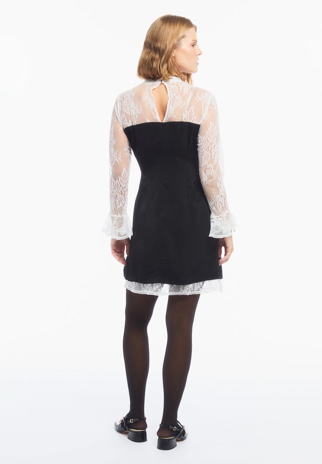 Lace-Trim Satin Mini Dress image number 1