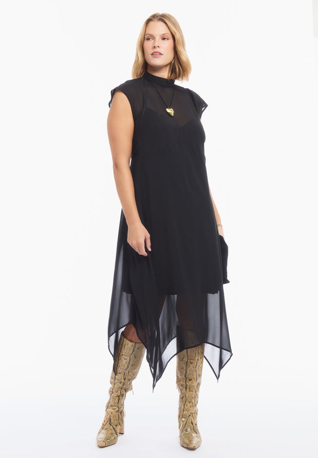 Sheer Handkerchief Hem Maxi Dress image number 1