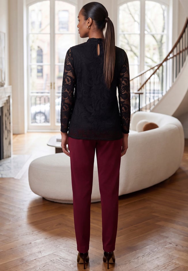 Stretch Lace Mock Neck Top image number 2