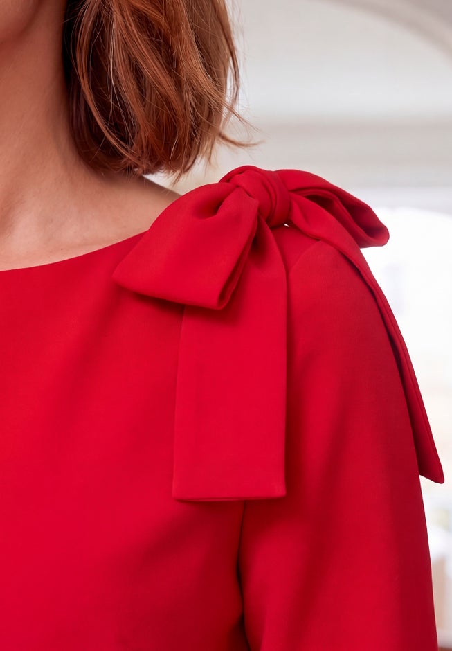 Bow-Sleeve Fit-and-Flare Midi Dress image number 3