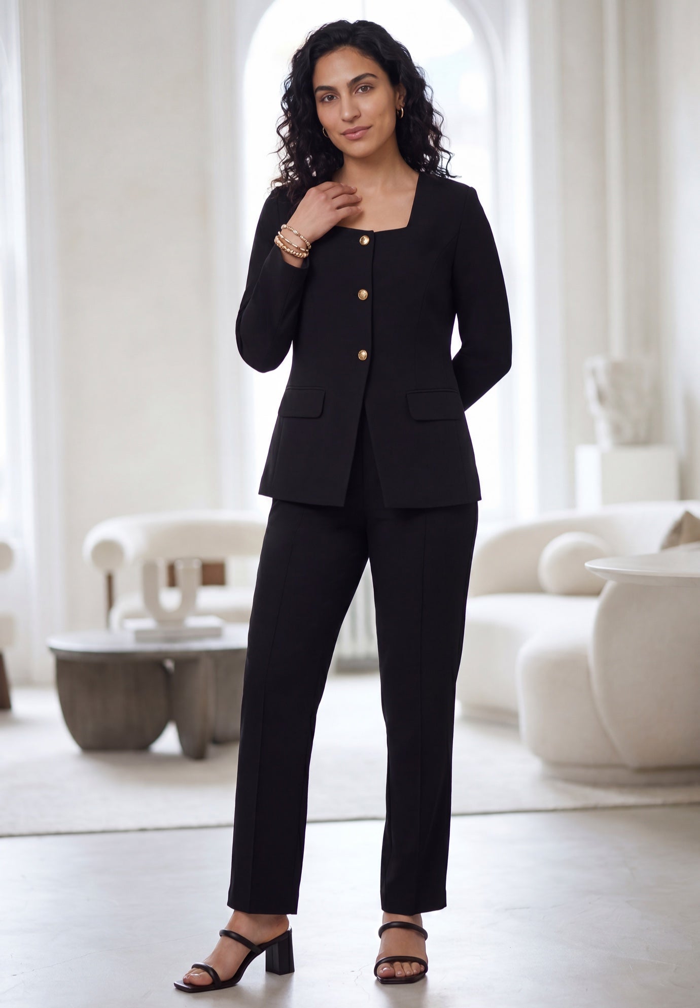 Stretch Crepe Square Neck Pantsuit image number 0