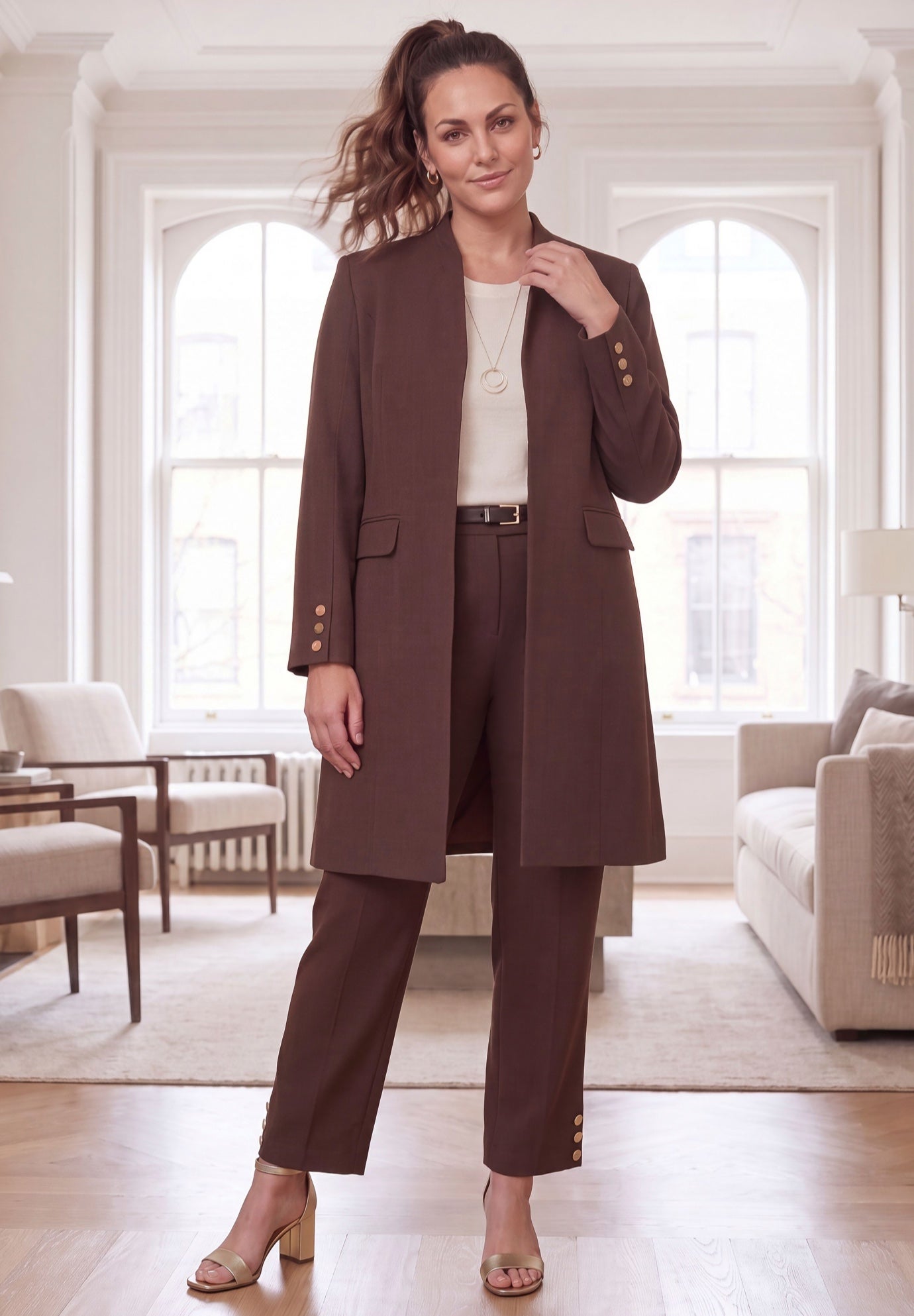 Stretch Crepe Duster Jacket Pantsuit image number 0