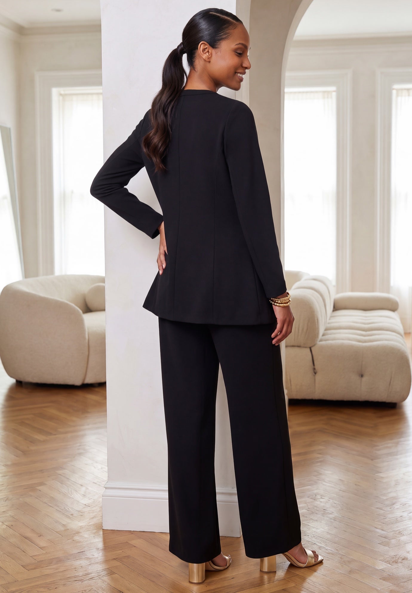Ponte Jacket & Wide Leg Pant Suit Set image number 1