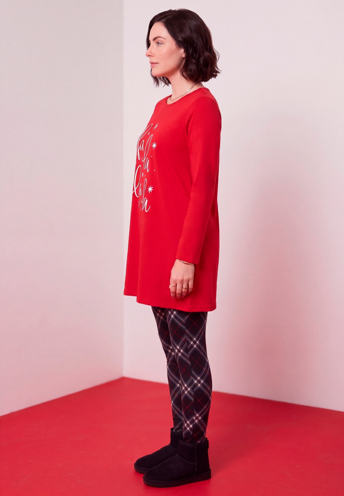 Plus Size Cotton Graphic Print Long Sleeve Swing Tunic  image number 2