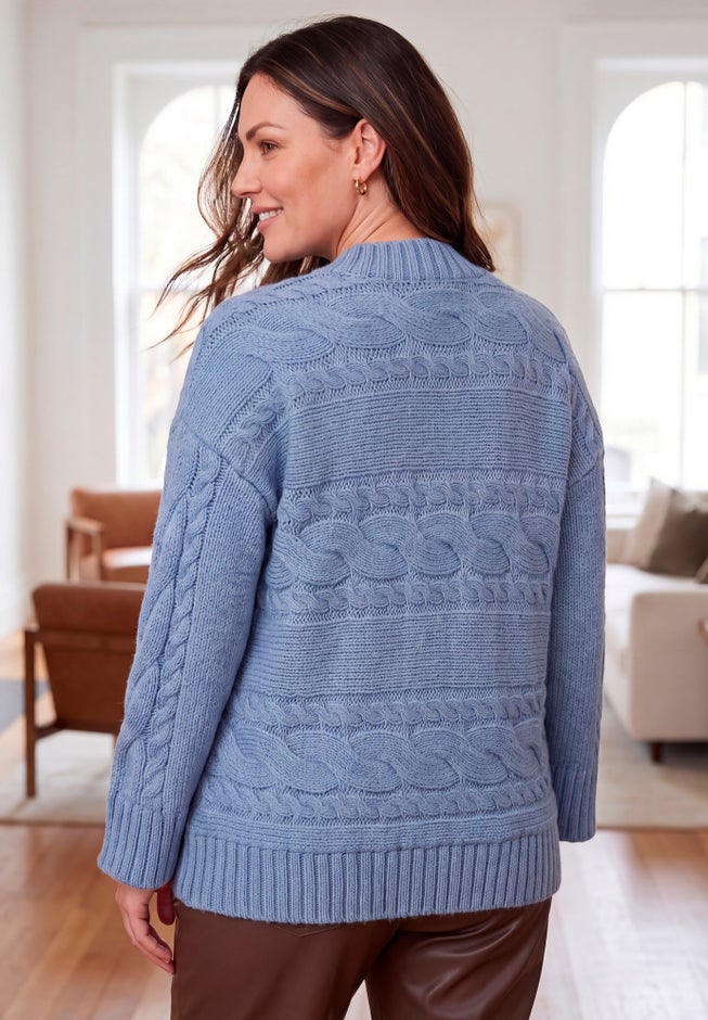 Cable Knit Bell-Sleeve Sweater image number 1