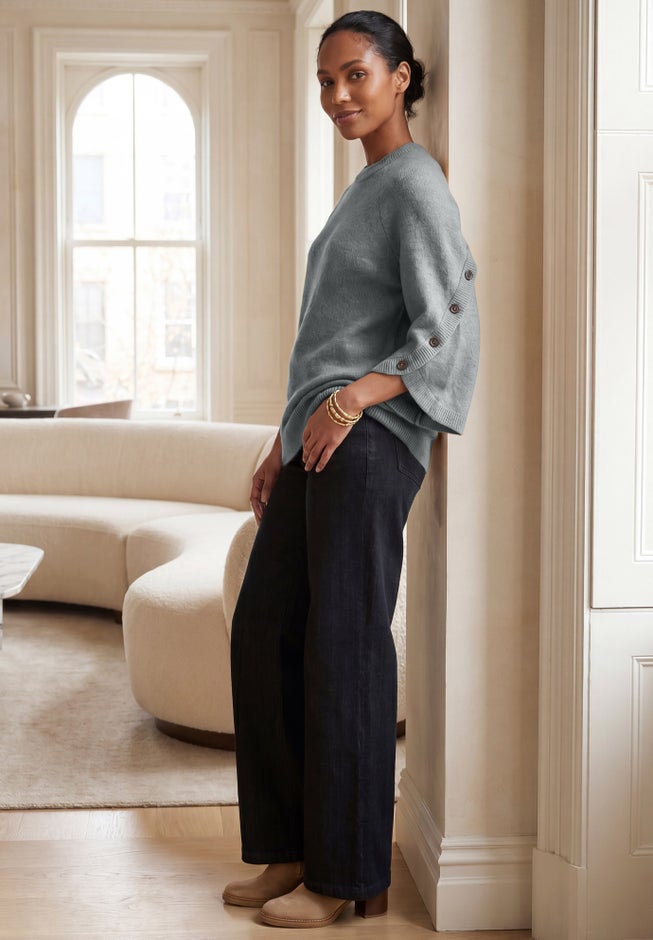 Button-Cuff Bell-Sleeve Sweater image number 2