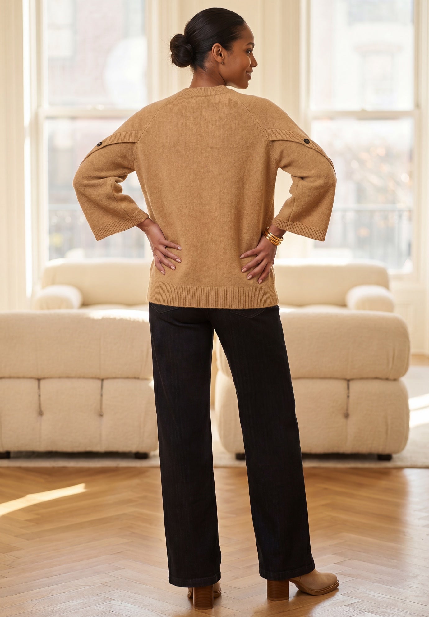 Button-Cuff Bell-Sleeve Sweater image number 1