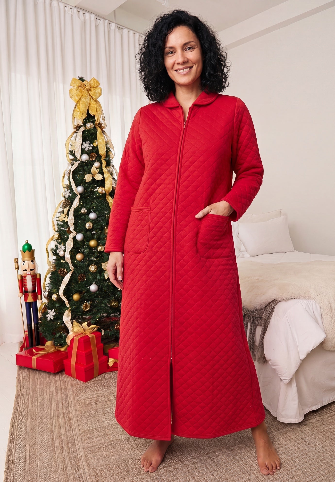Warm Cozy Quilted Zip Robe image number 1