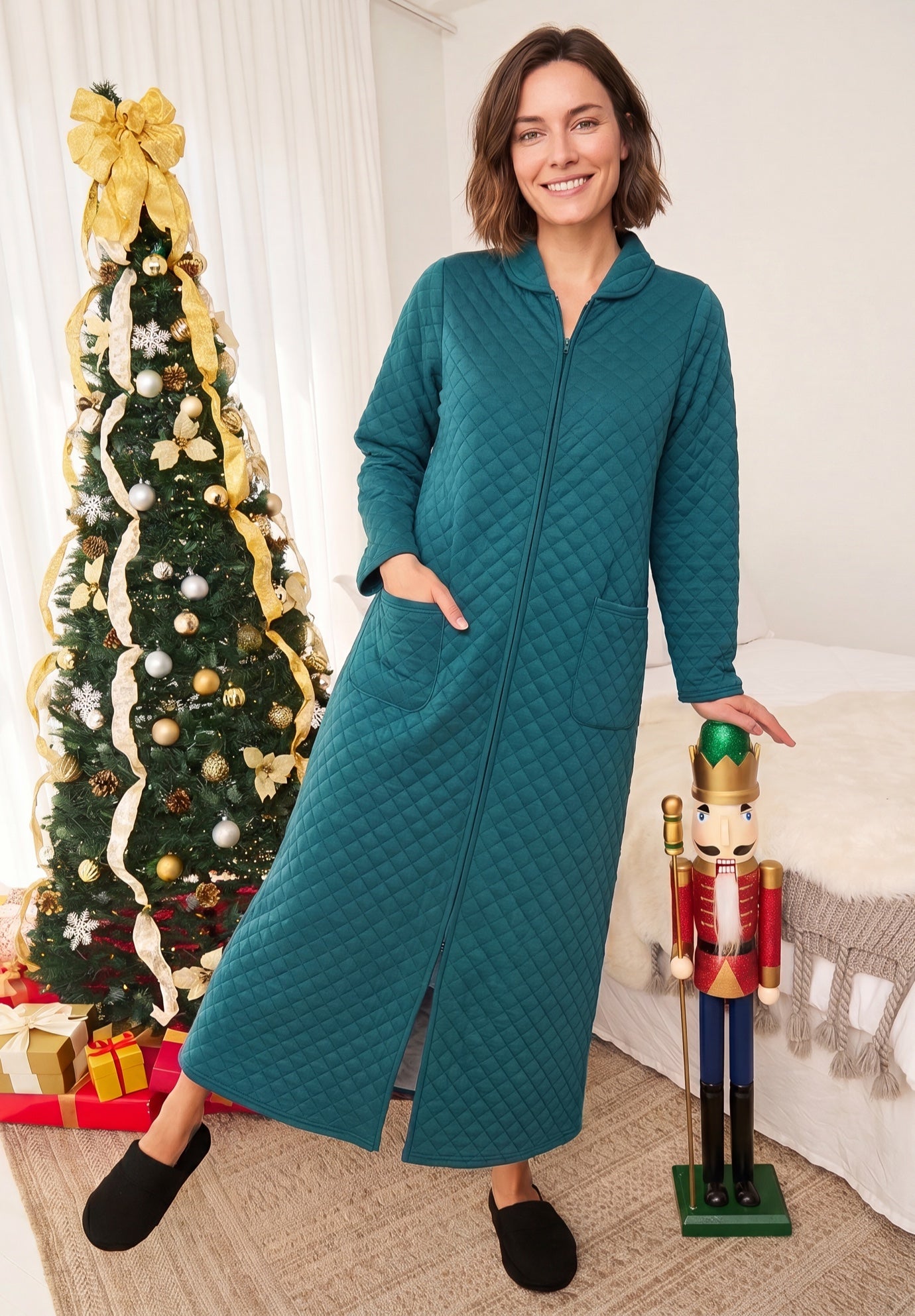 Warm Cozy Quilted Zip Robe image number 2