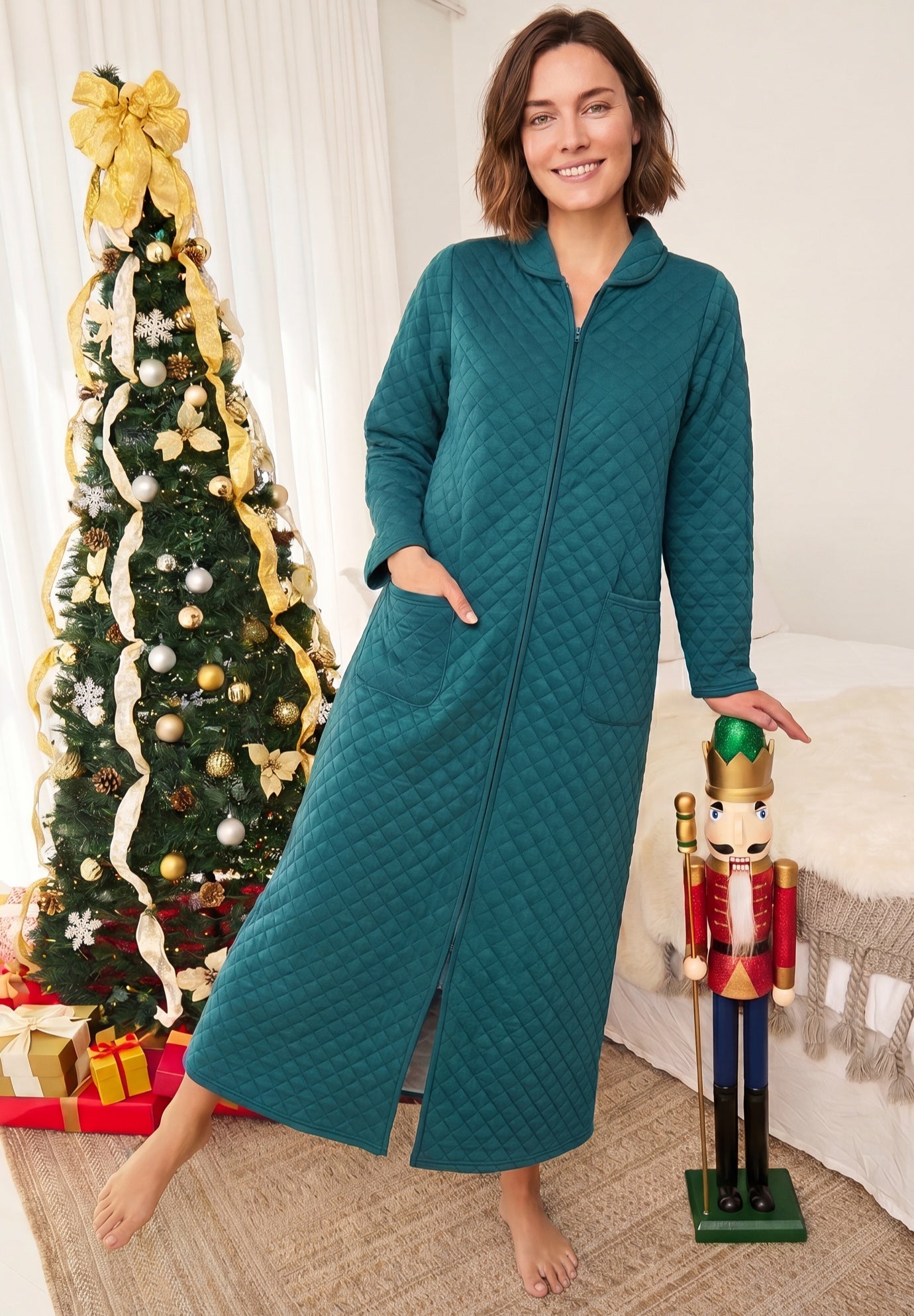 Warm Cozy Quilted Zip Robe image number 0