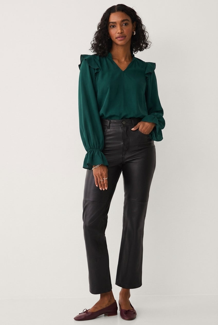 Notch Neck Ruffle Shoulder Peasant Tunic image number 4
