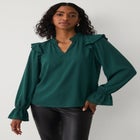 Notch Neck Ruffle Shoulder Peasant Tunic image number 0