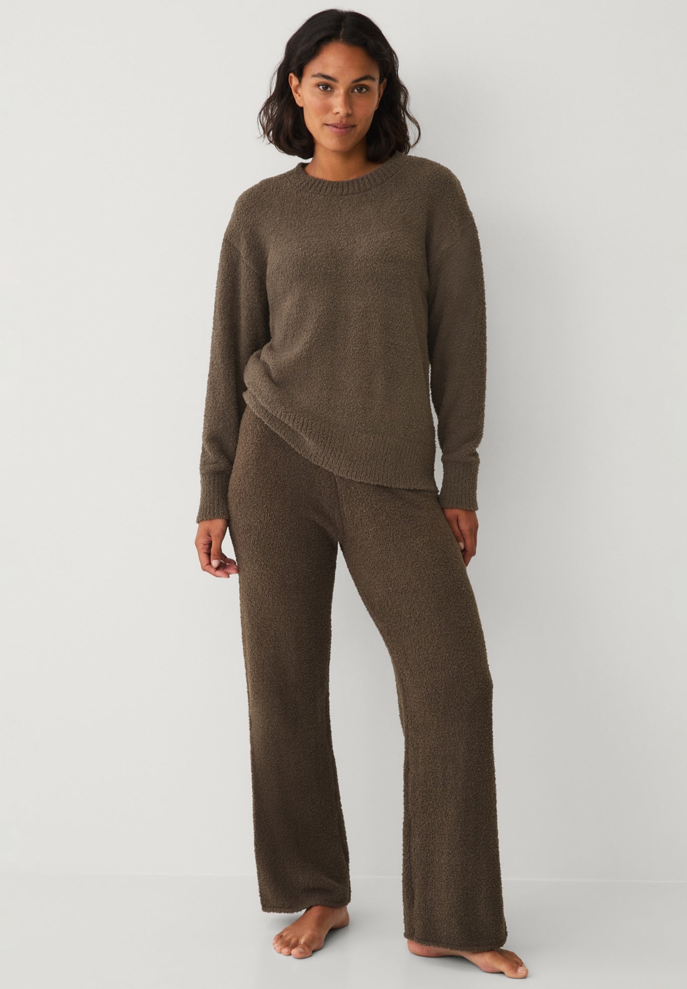 Mid Rise Sherpa Wide Leg Lounge Pants image number 2