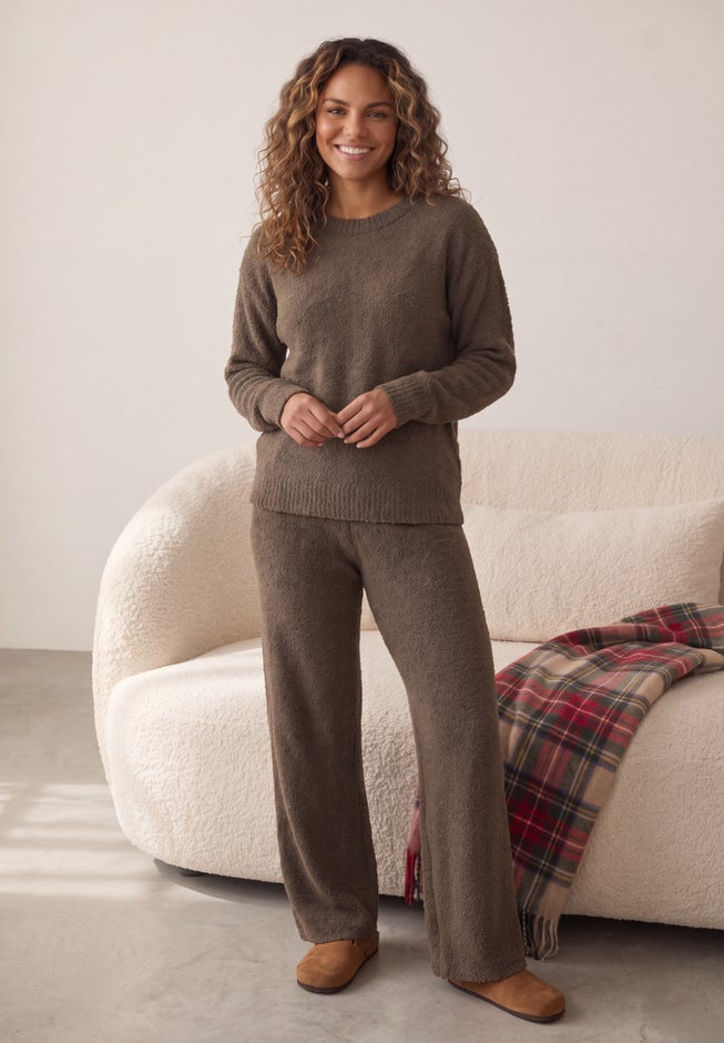 Mid Rise Sherpa Wide Leg Lounge Pants image number 5