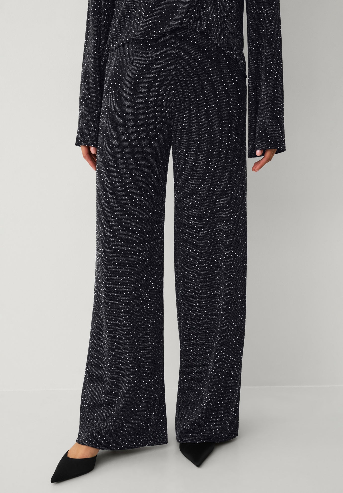 Embellished Wide Leg Pants With Flat Waistband image number 0