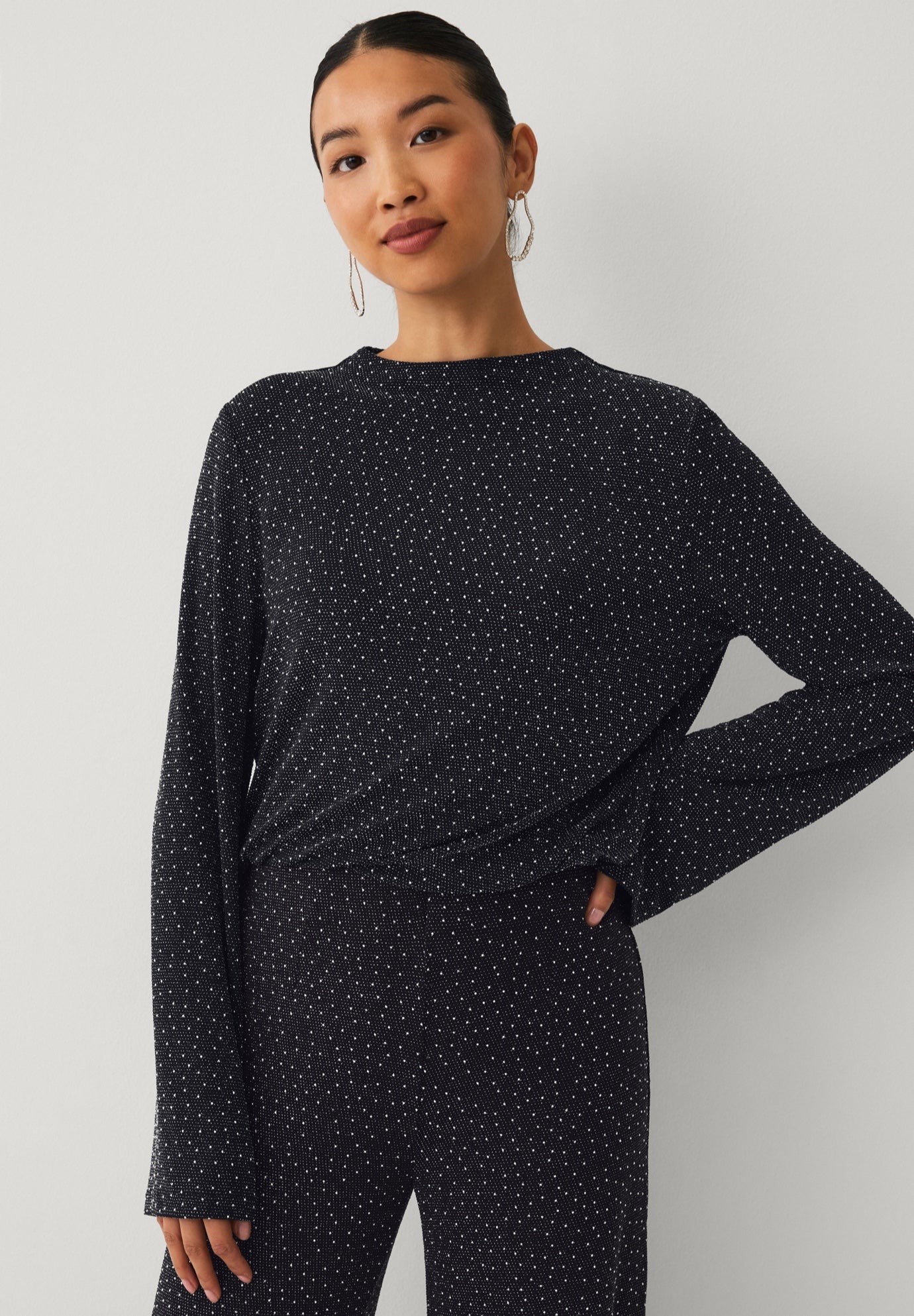 Embellished Boat Neck Top with Long Bell Sleeves image number 0