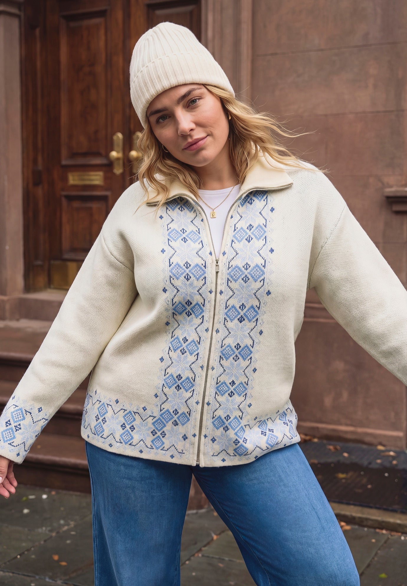 Fairisle Zip Front Cardigan image number 2