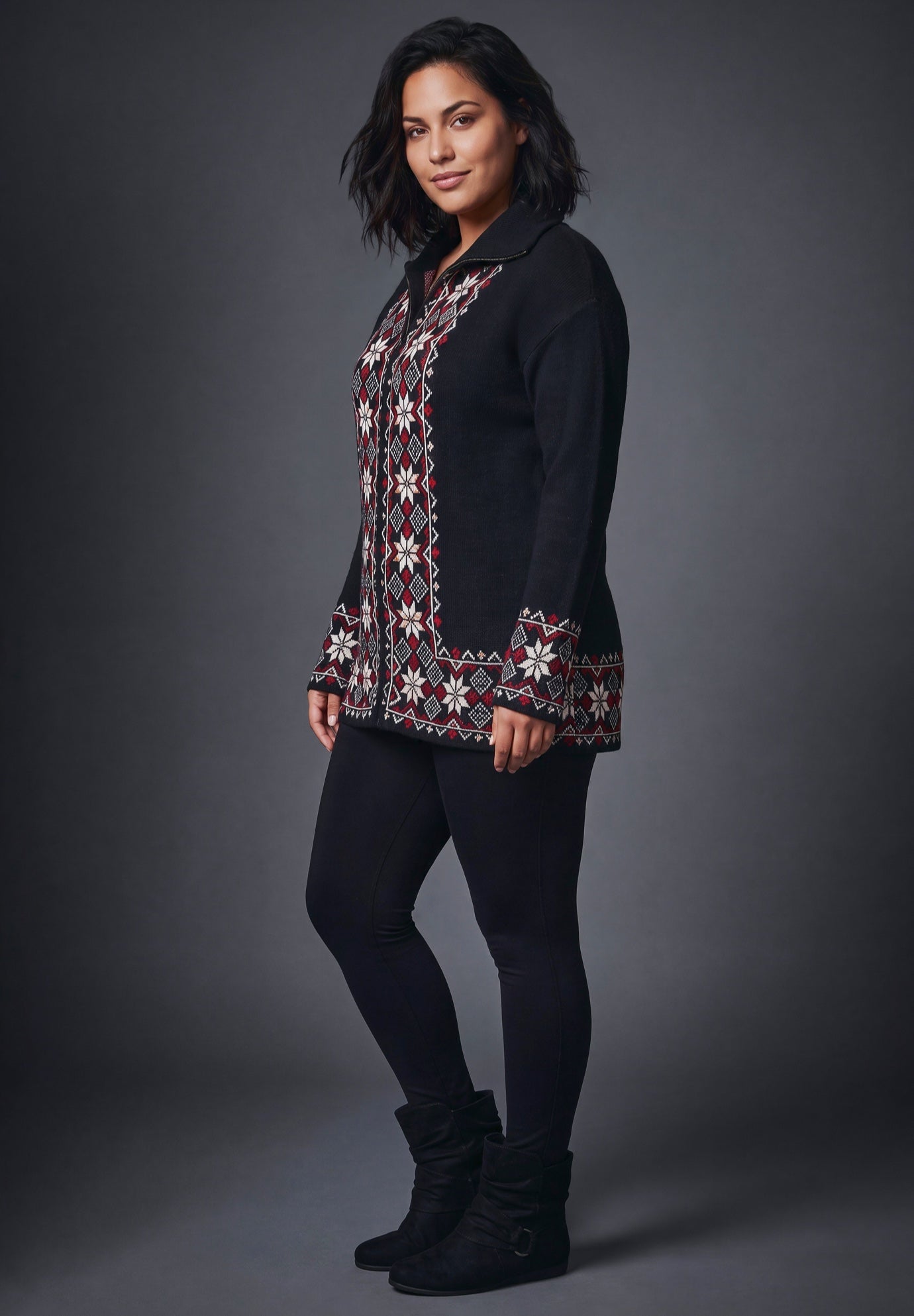 Fairisle Zip Front Cardigan image number 2