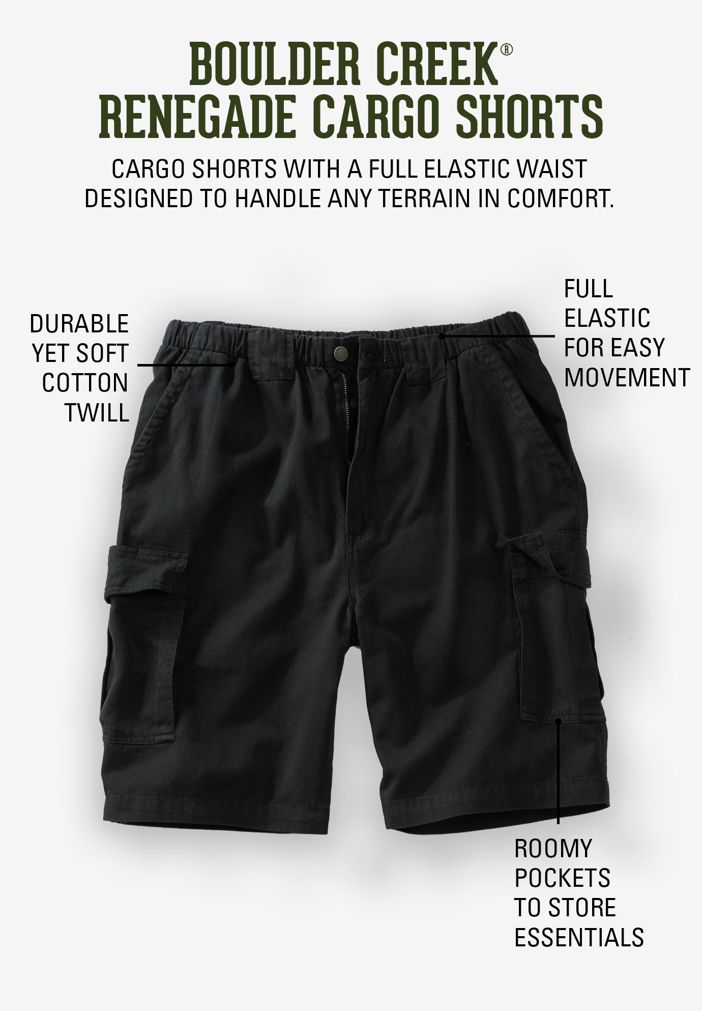 Renegade 9" Full Elastic Waist Cargo Shorts image number 4