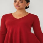 Fine Knit V-Neck Three-Quarter Sleeve Ribbed Peplum Pullover Sweater image number 2