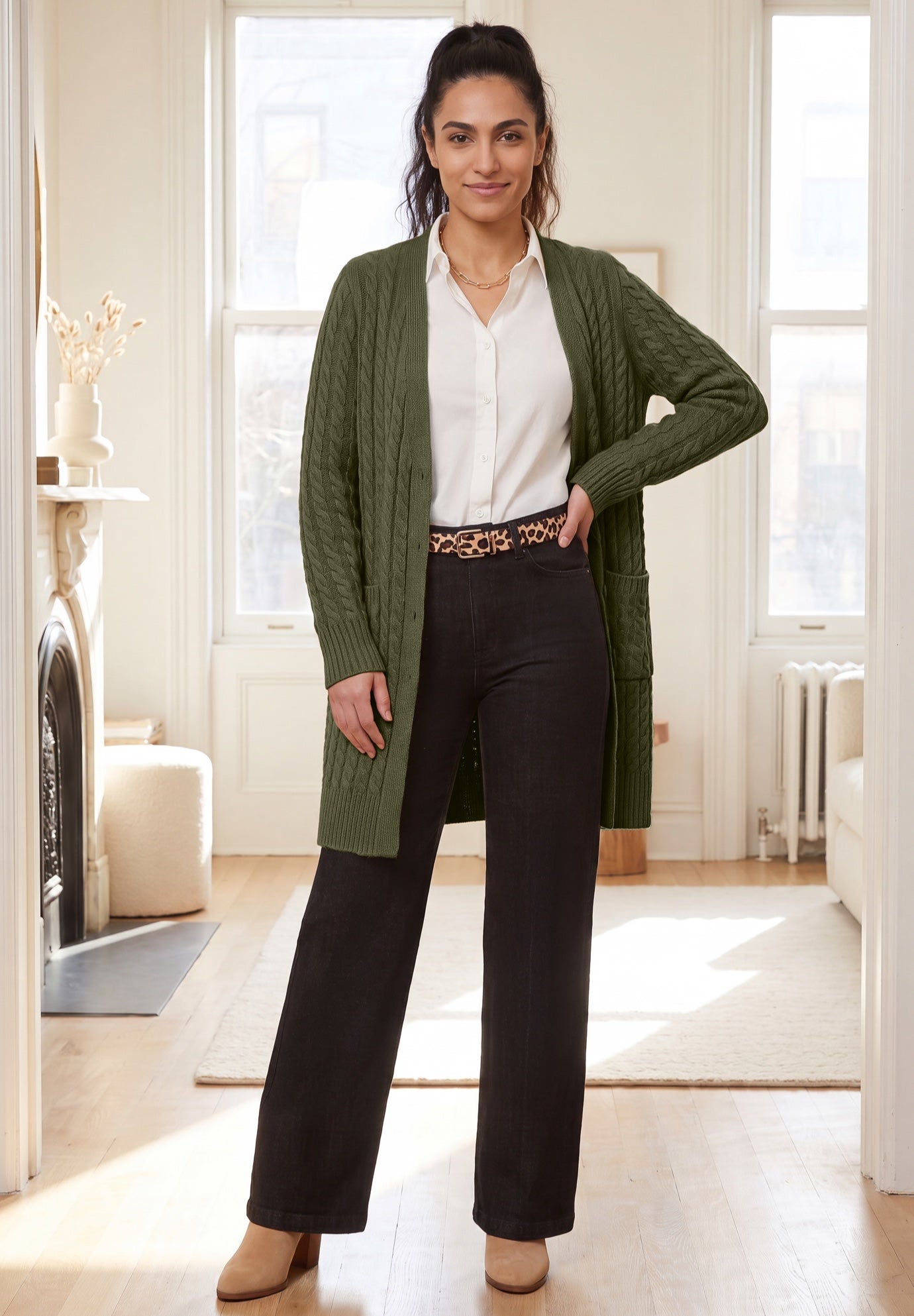 Cable Button-Front Cardigan image number 0