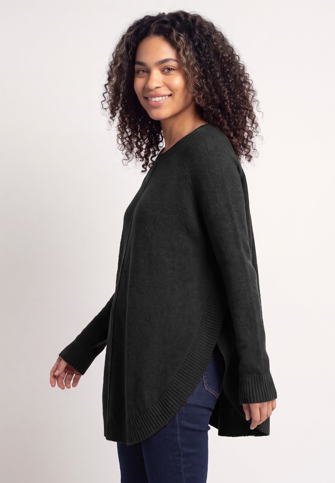 Scoopneck Long Sleeve Pullover Poncho Sweater image number 2