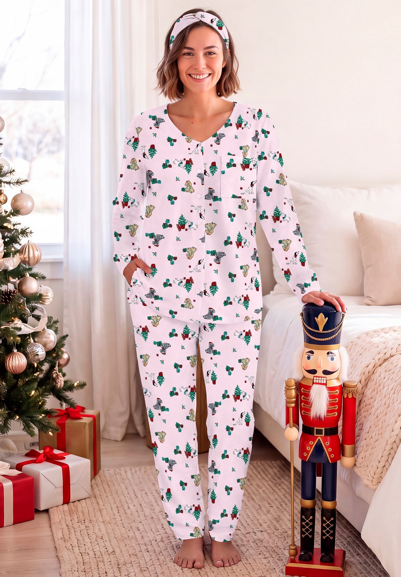 V-Neck Pajama Set & Headband image number 0