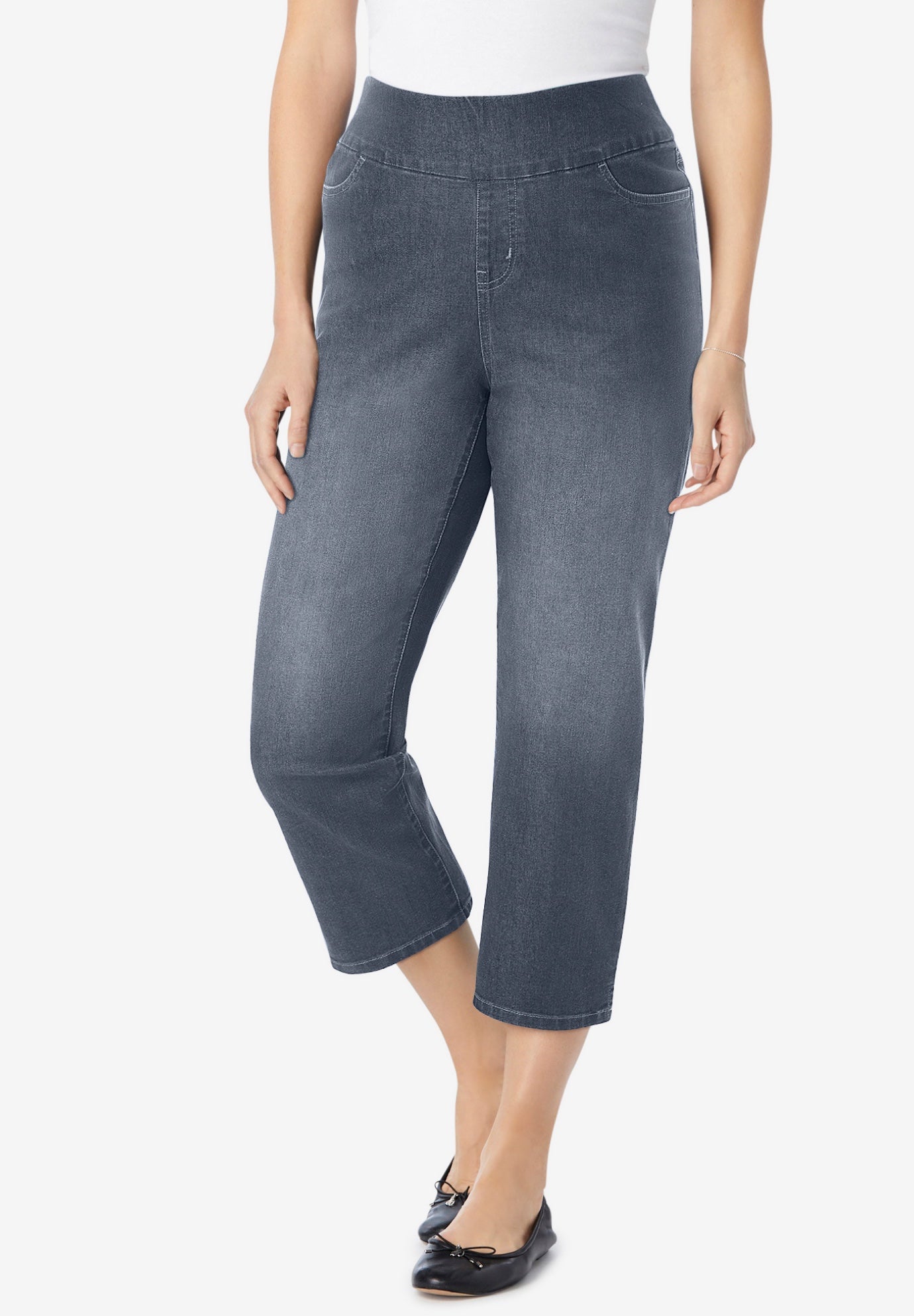 Pull-On Flex-Fit Elastic-Waist Stretch Denim Capri Jeans image number 0