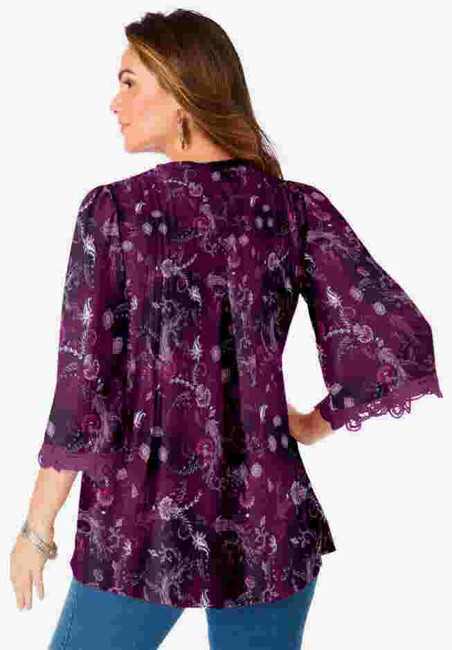 Plus Size Juliet Lace Trim Button-Down Shirt image number 1