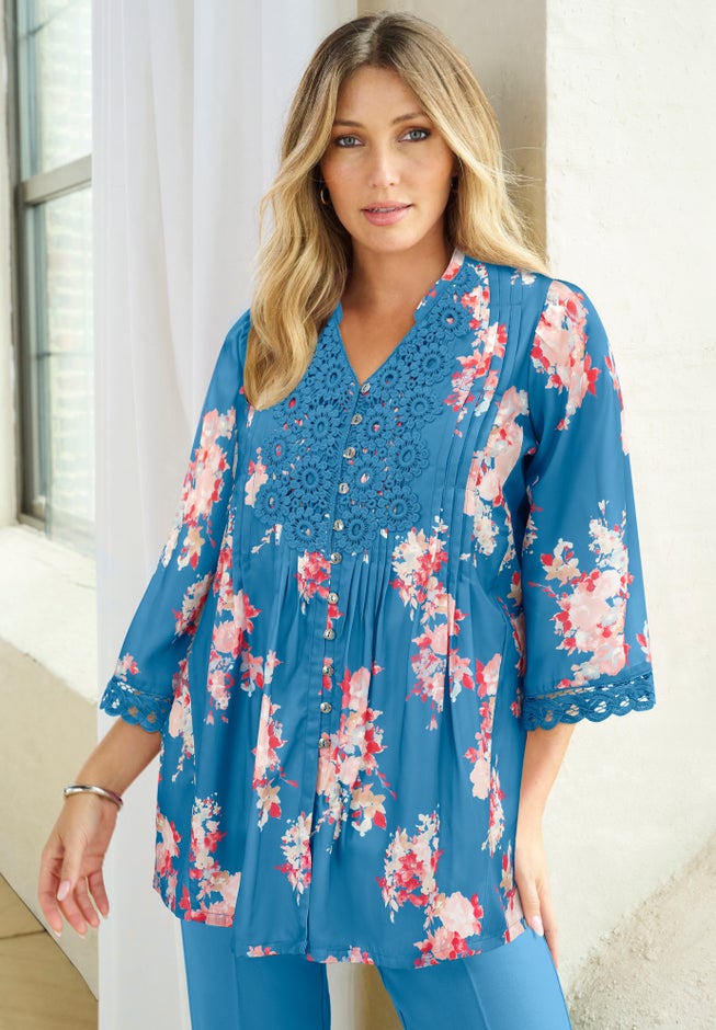 Plus Size Juliet Lace Trim Button-Down Shirt image number 3